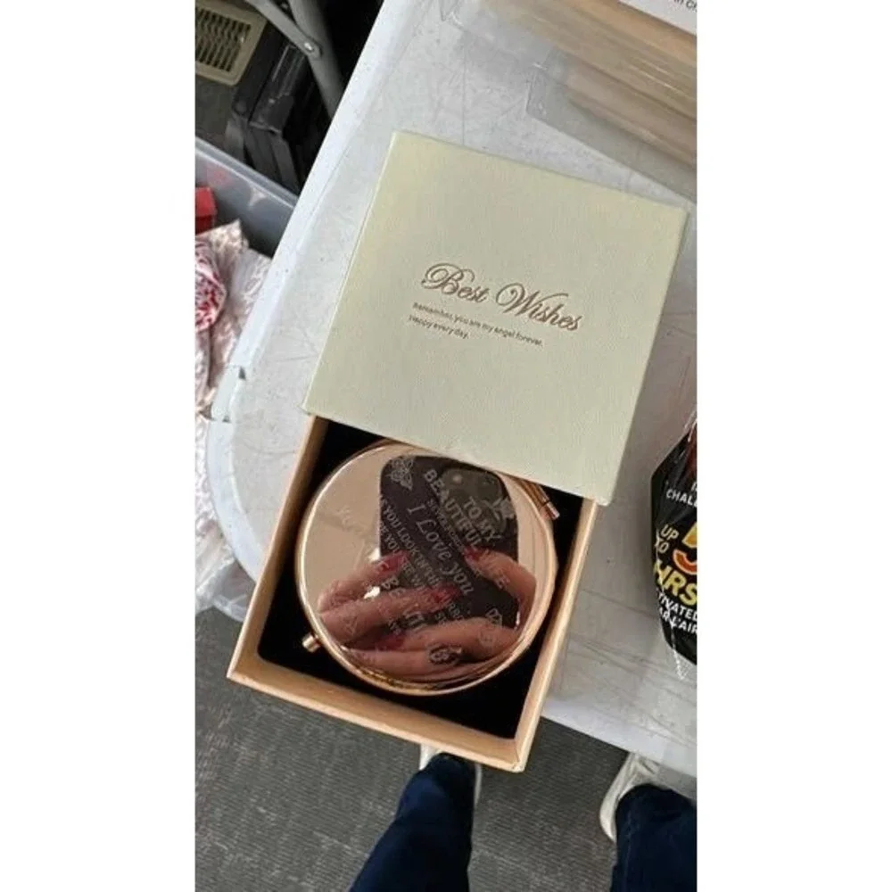 Rose Gold Engraved Compact Mirror To My‎ Beautiful Wife Gift with Box